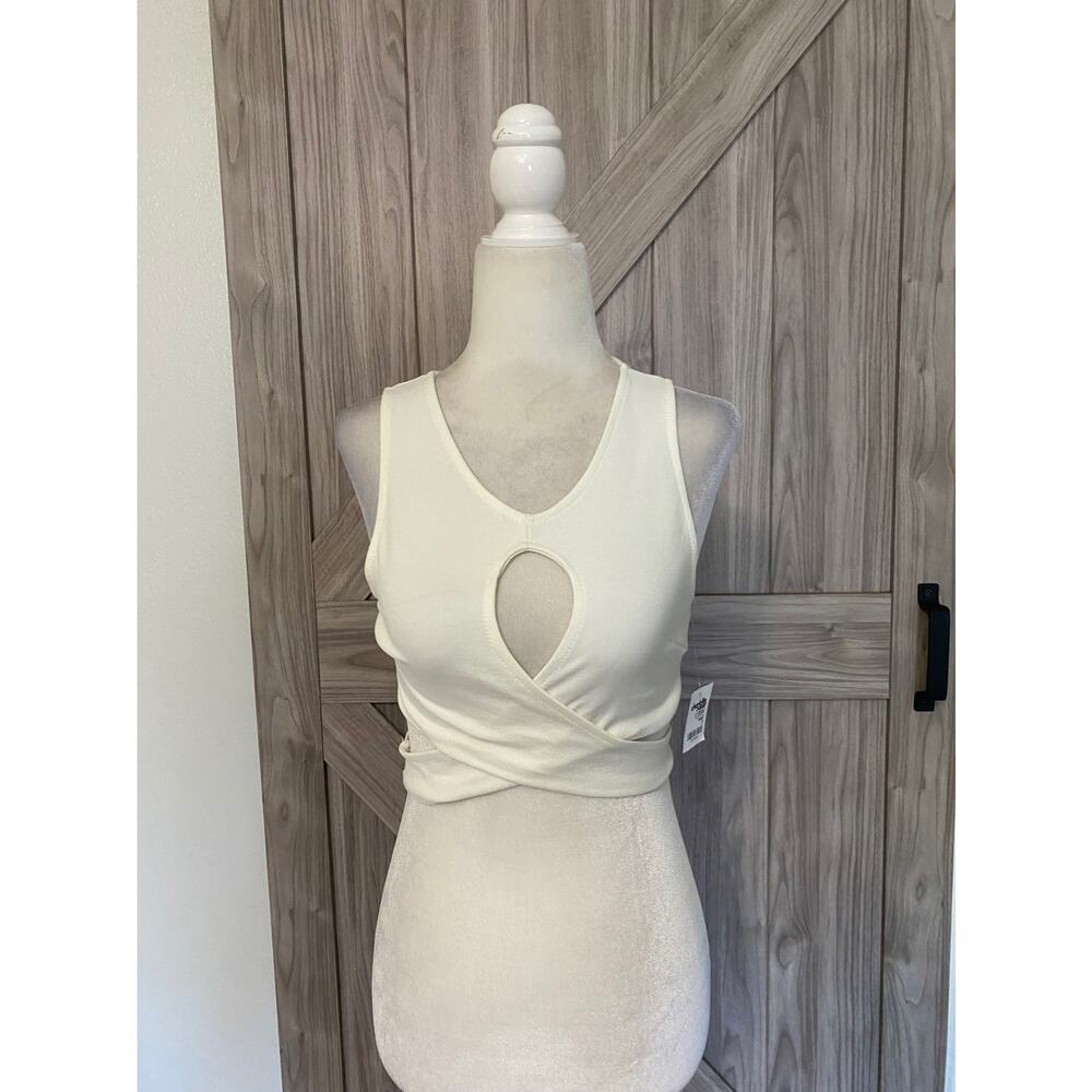 NWT Charlotte Russe, small cream wrap around top - Picture 2 of 7